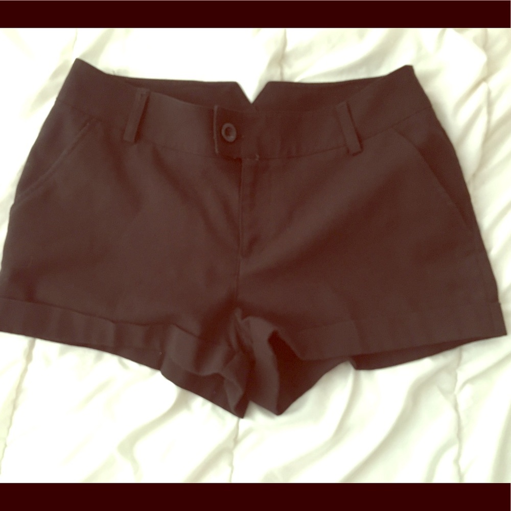 Black flat front shorts